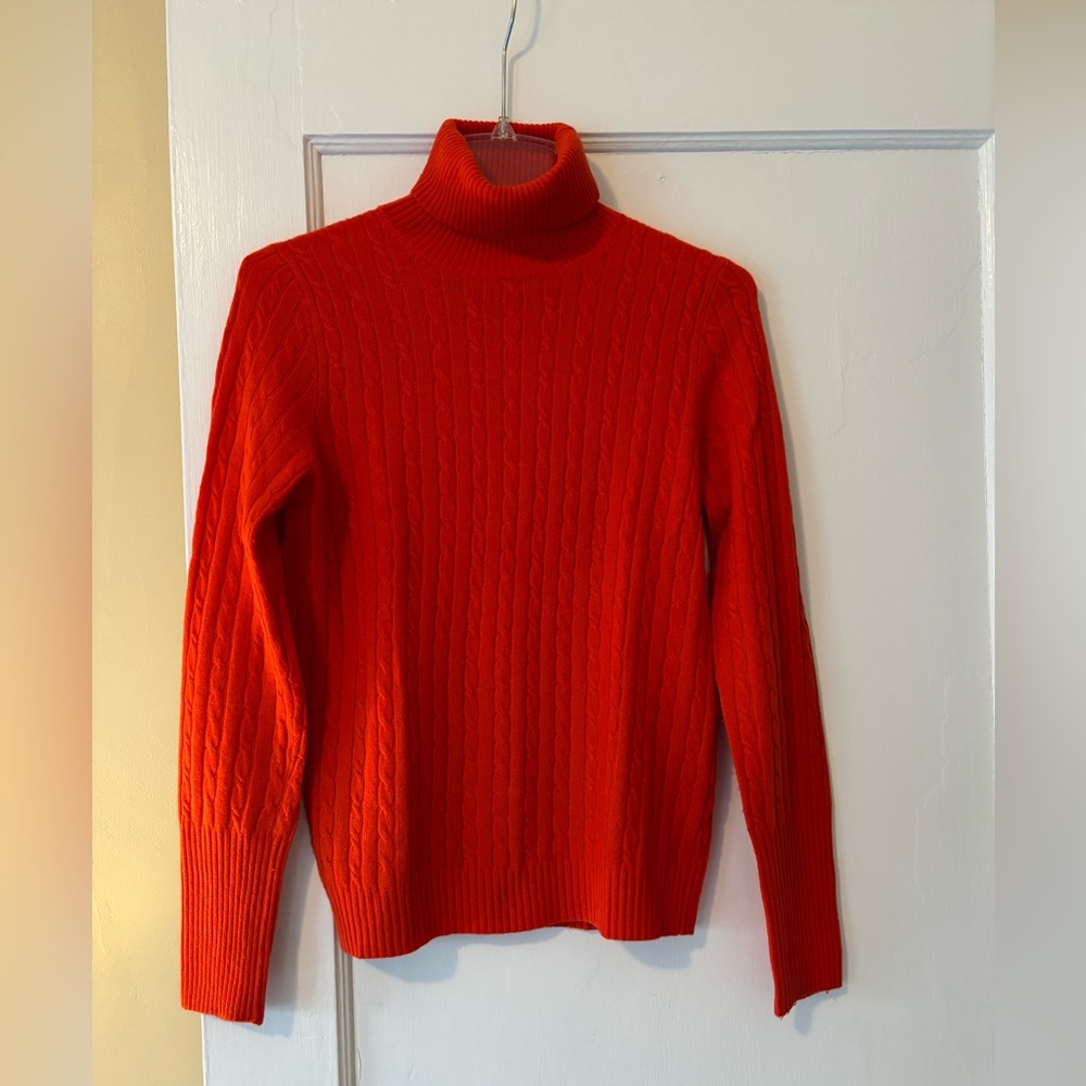 J Crew Orange Wool Cashmere Blend Cable Lightweight Turtleneck Sweater - Small